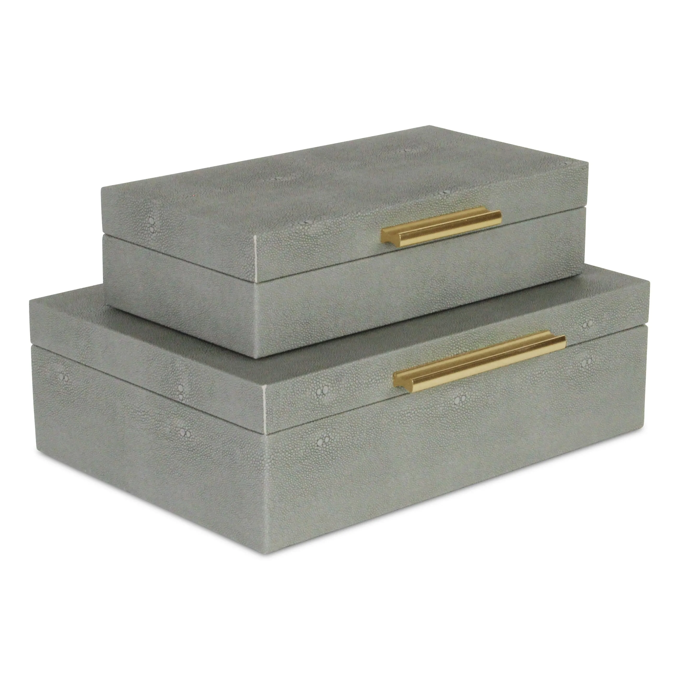 5824-2GR - Lusan Rect Shagreen Boxes - Gray