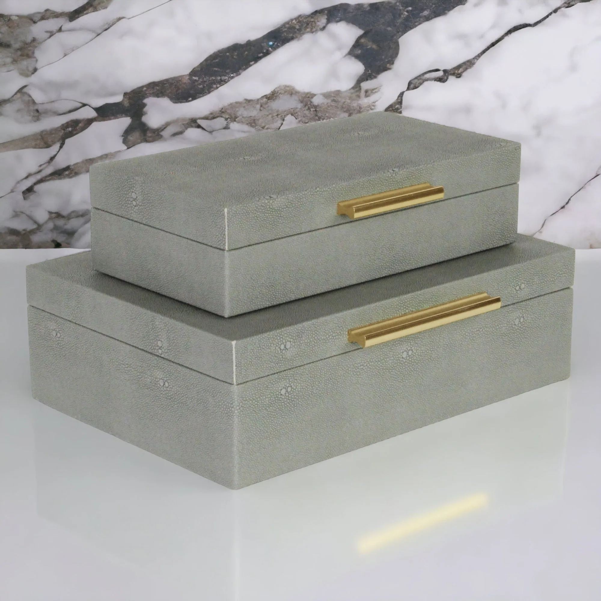 5824-2GR - Lusan Rect Shagreen Boxes - Gray