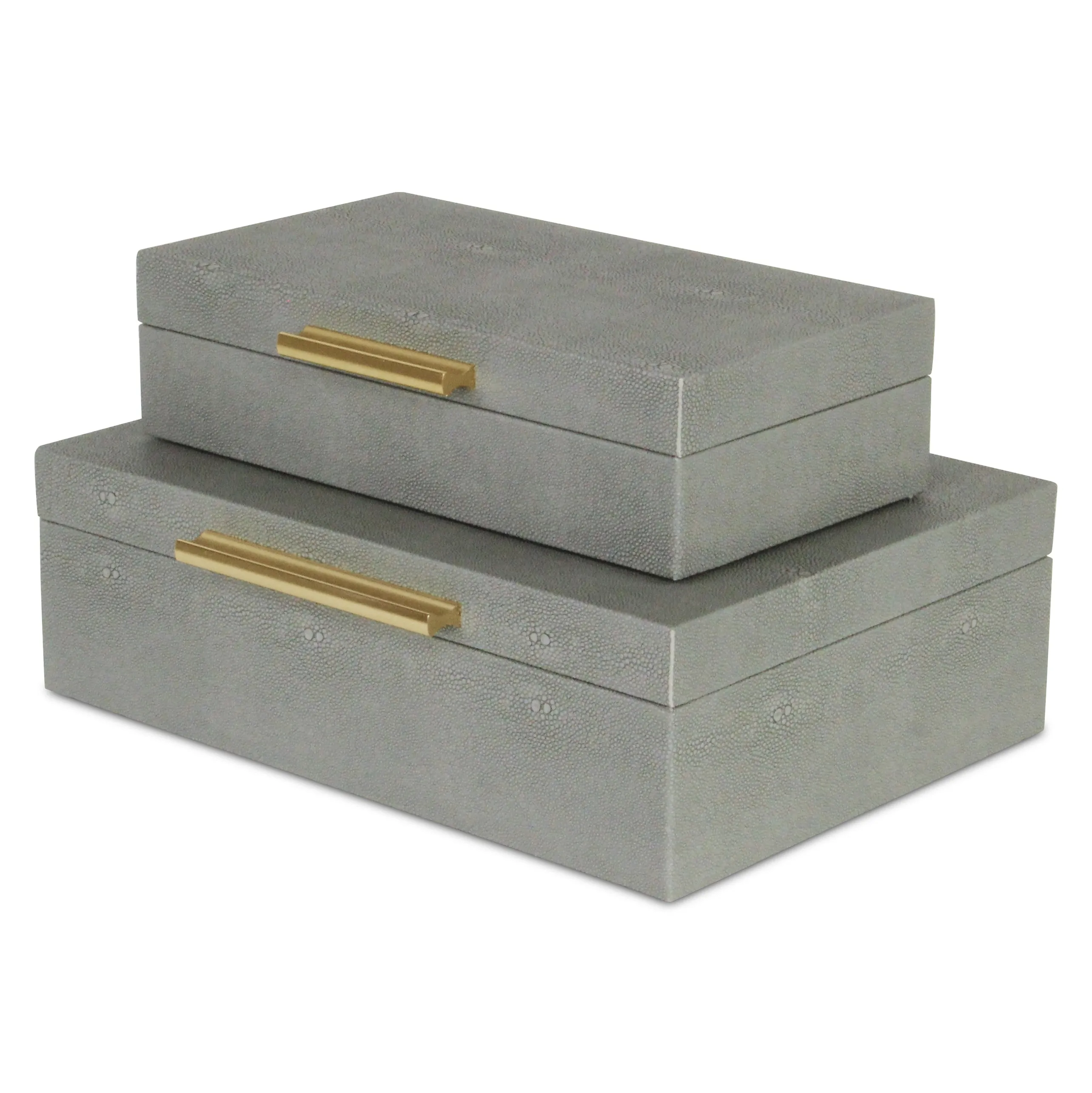 5824-2GR - Lusan Rect Shagreen Boxes - Gray