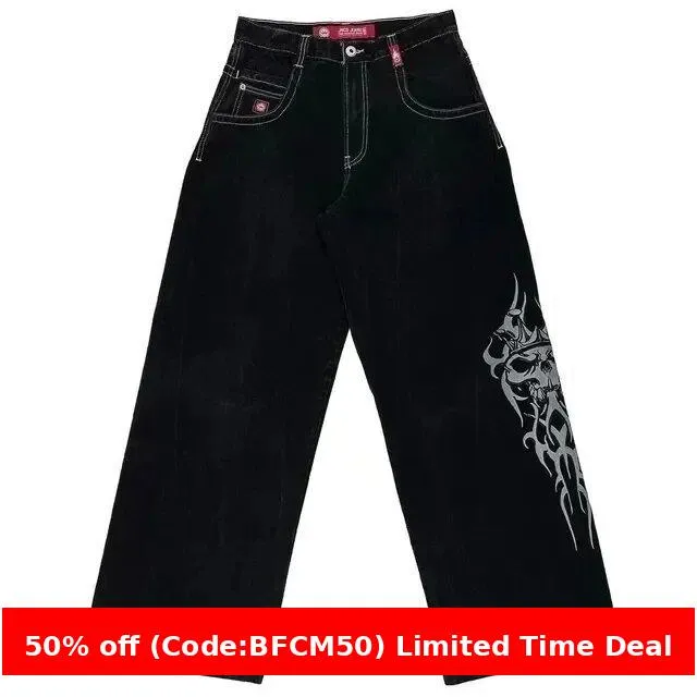 Amozae 1980s fashion trends E-Commerce Loose Jeans Hip Hop Rock Embroidery Street Retro Harajuku High Waist Wide Leg Jeans