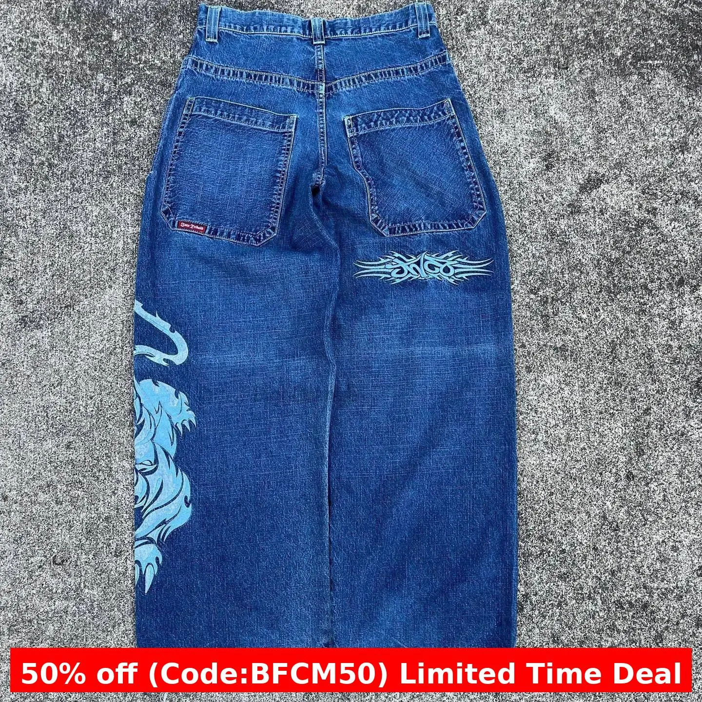 Amozae 1980s fashion trends E-Commerce Loose Jeans Hip Hop Rock Embroidery Street Retro Harajuku High Waist Wide Leg Jeans