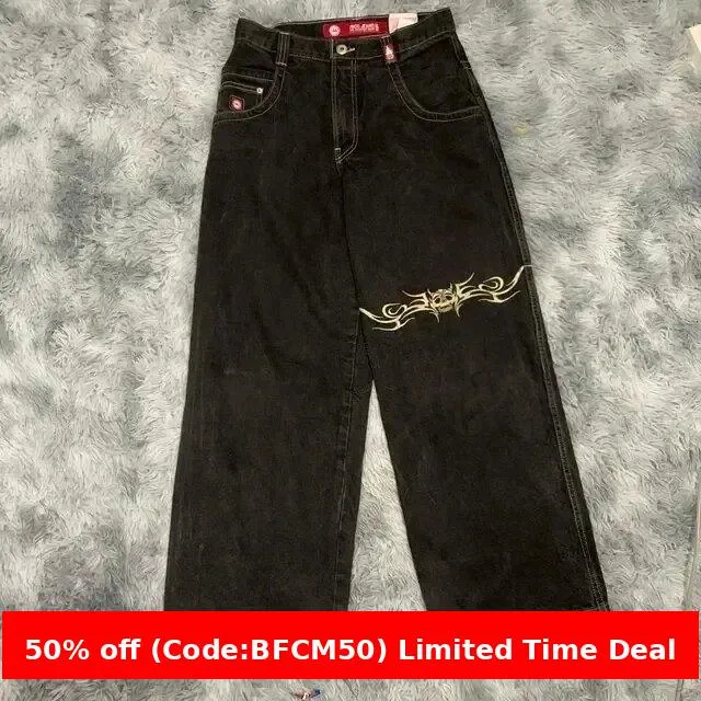 Amozae 1980s fashion trends E-Commerce Loose Jeans Hip Hop Rock Embroidery Street Retro Harajuku High Waist Wide Leg Jeans