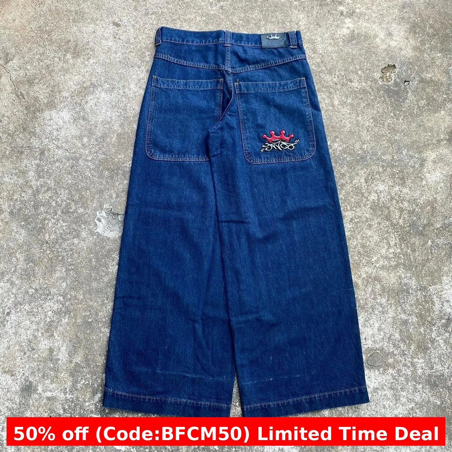 Amozae 1980s fashion trends E-Commerce Loose Jeans Hip Hop Rock Embroidery Street Retro Harajuku High Waist Wide Leg Jeans