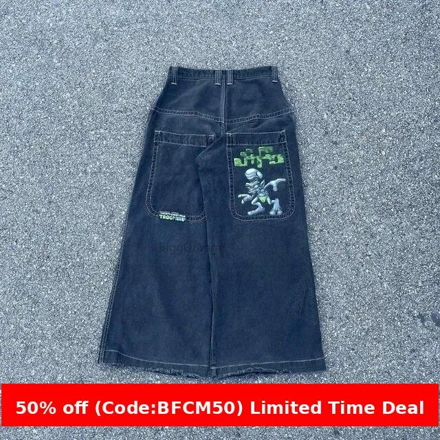 Amozae 1980s fashion trends E-Commerce Loose Jeans Hip Hop Rock Embroidery Street Retro Harajuku High Waist Wide Leg Jeans