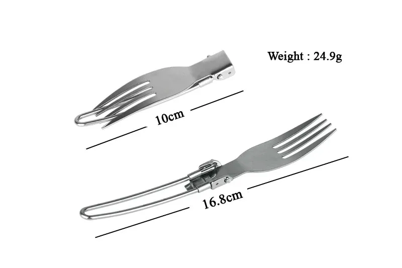 APG Portable Folding Spoon Fork 3 in 1 Camping Survival Outdoor Set Tableware with Bag