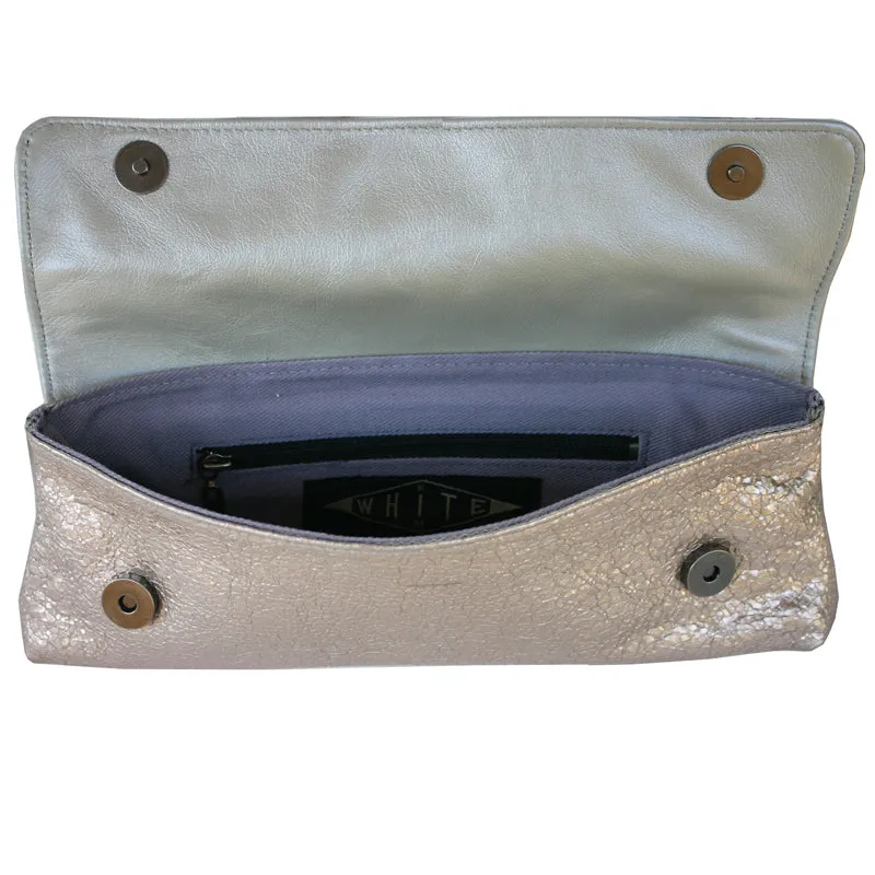 Baguette Clutch  - Ivory Crinkle Metallic