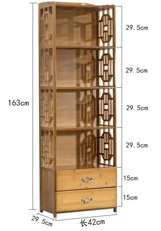 Bamboo Antique Style Multi-Function Book Shelf With Drawers Storage Choice Elegant