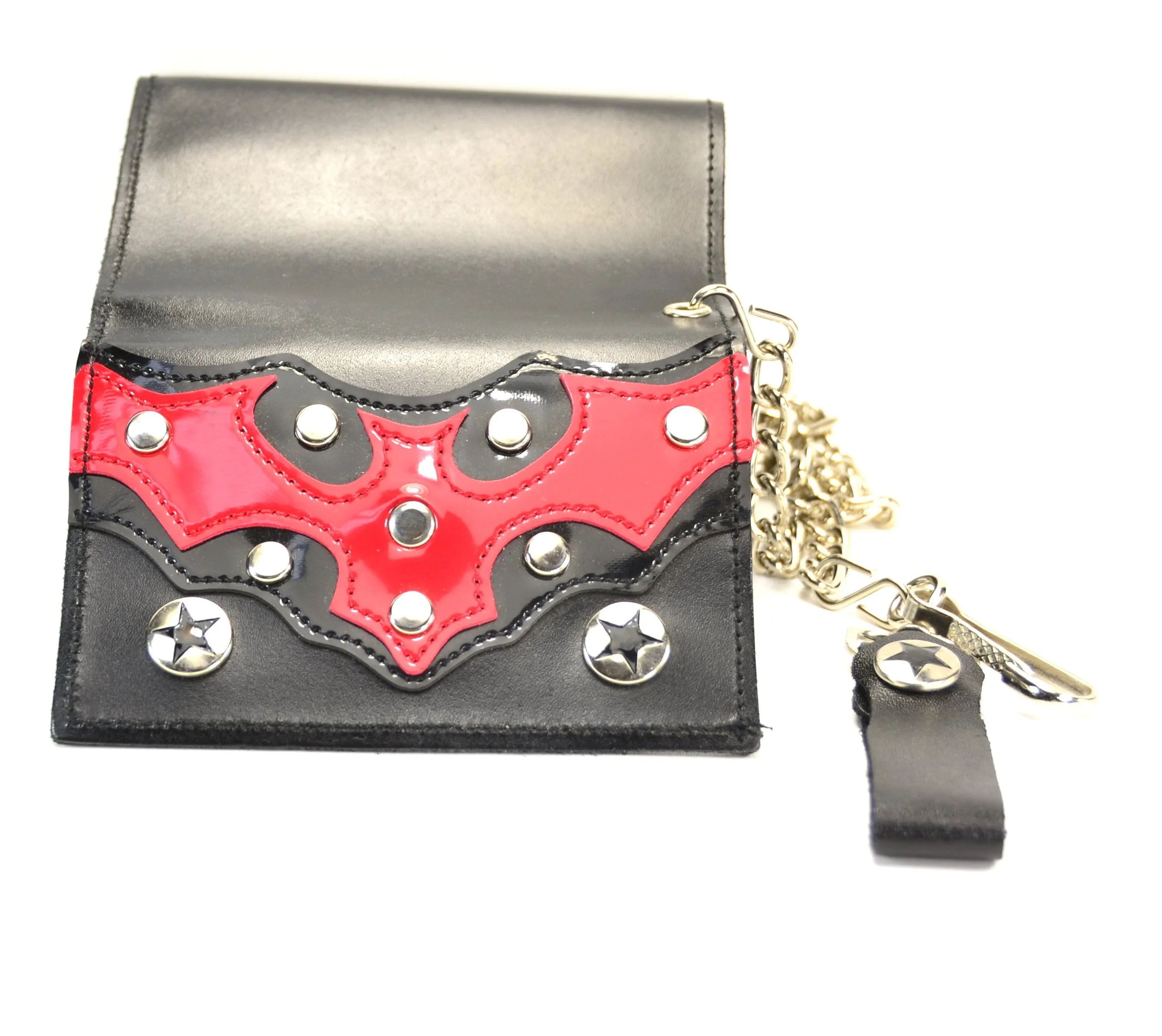 Black Trifold Wallet With Black Or Red Bat Patch
