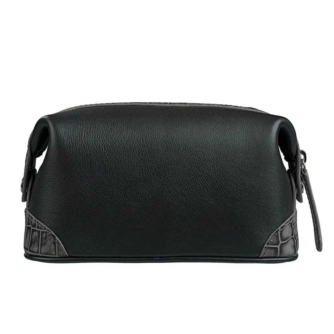 Bom Leather Toiletry / Shaving Kit Bag | For Carrying Grooming Essentials & Travel  | Color: croco Grey