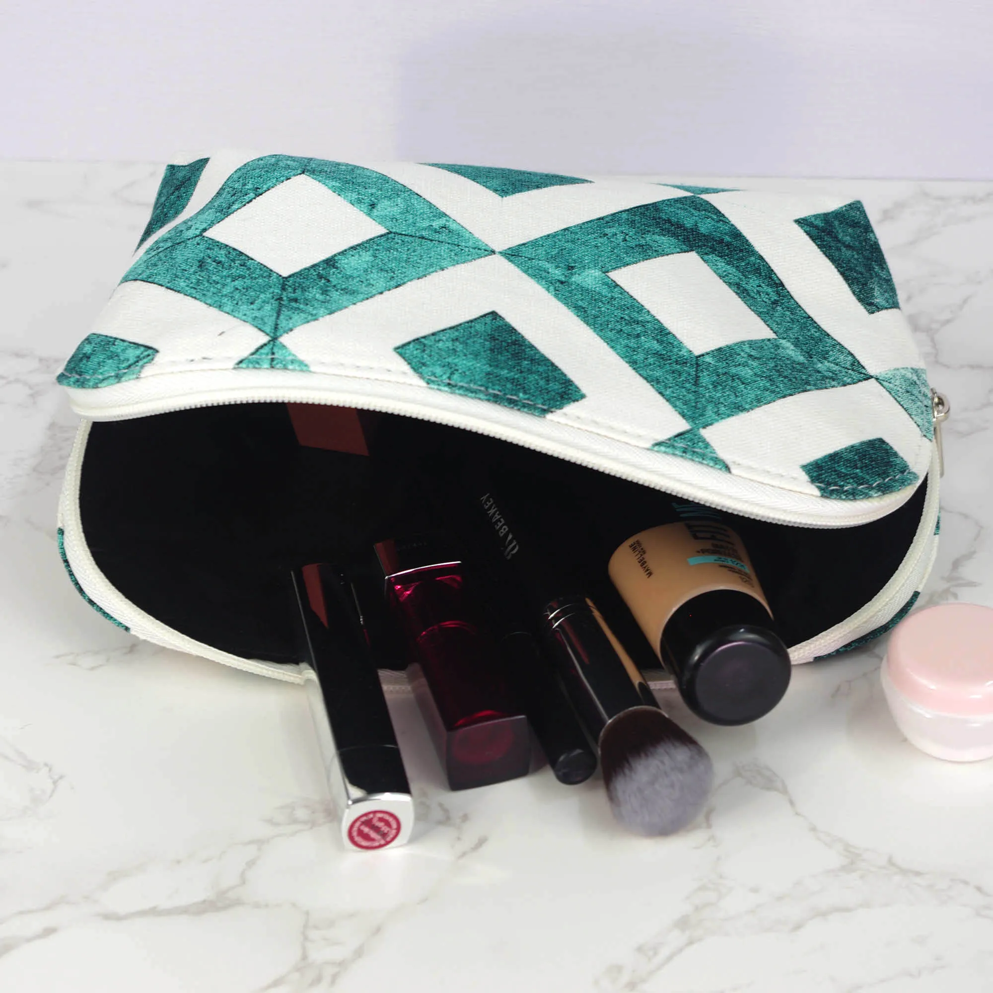 Canvas Wash Bag /Makeup Pouch - Teal On White