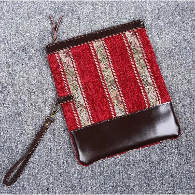 Carpet Clutch & Wristlet Floral Stripes Red