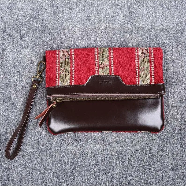 Carpet Clutch & Wristlet Floral Stripes Red