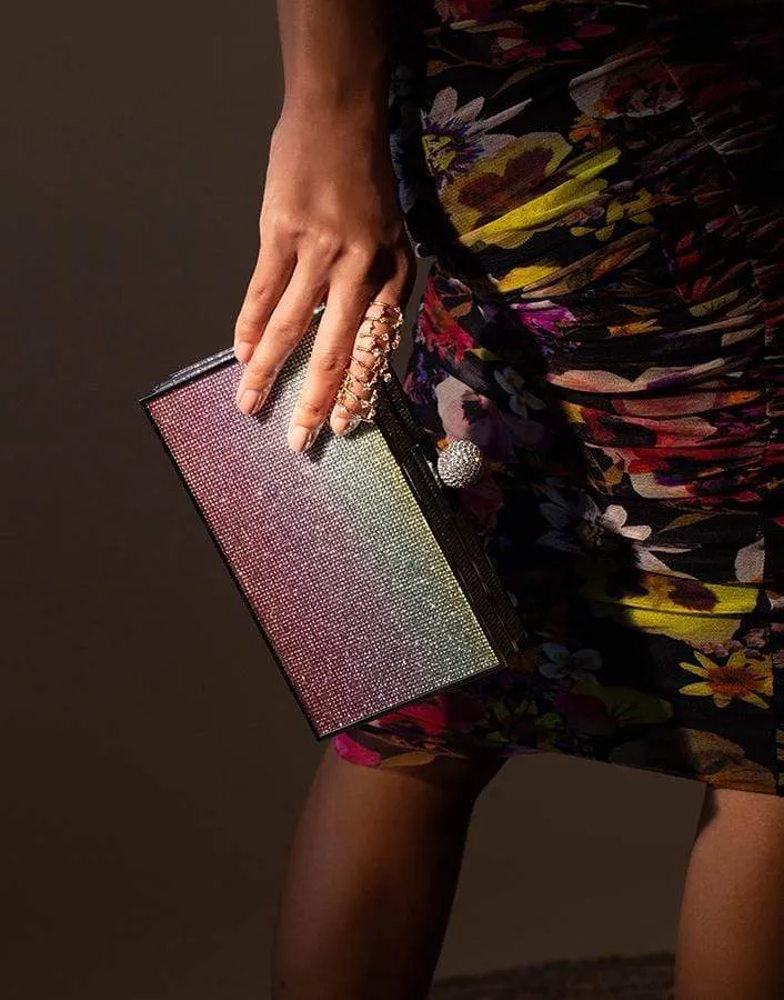 Clara Rainbow Crystal Box Clutch