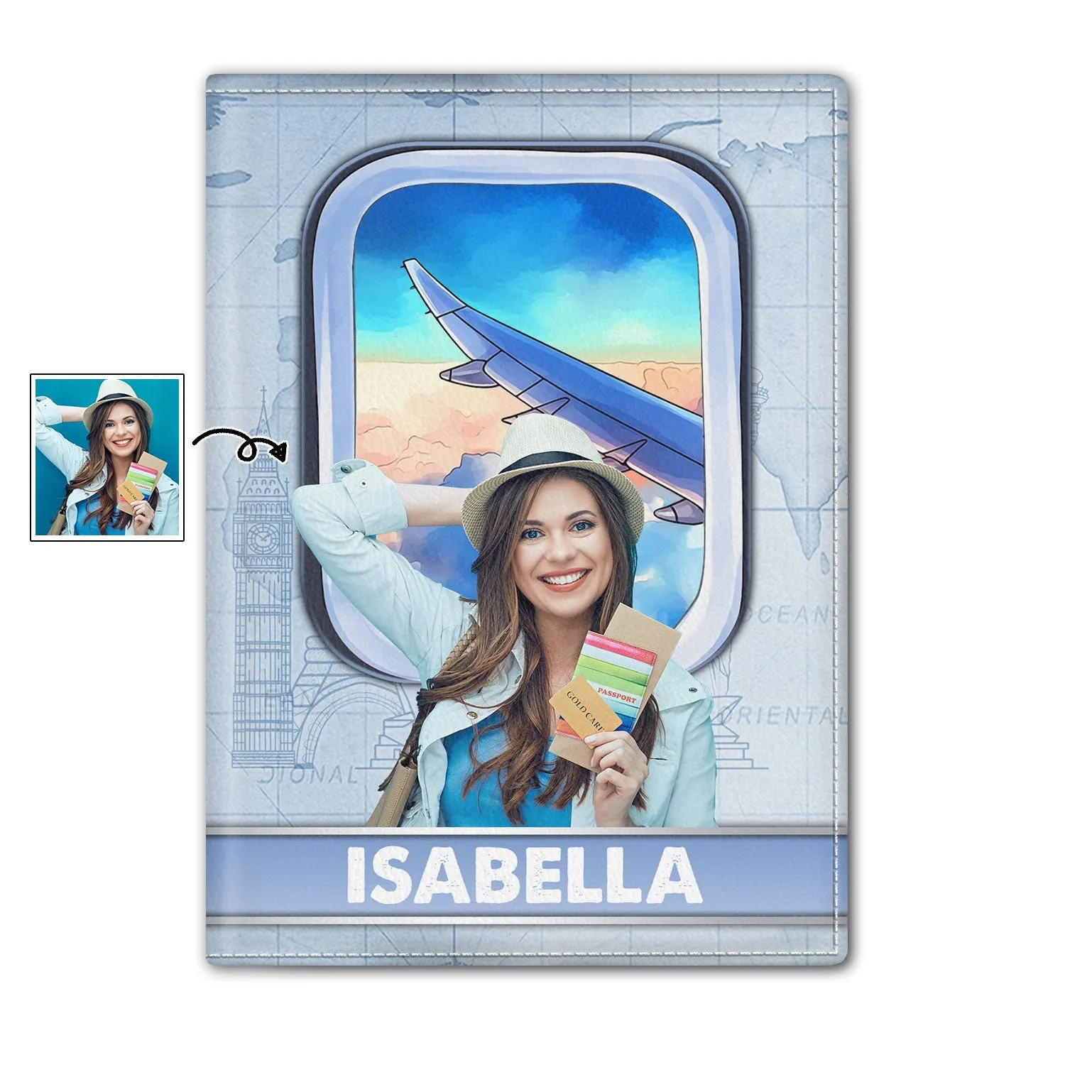 Custom Photo Plane Window - Birthday Gift For Traveling Lover, Him, Her, Family, Trippin', Vacation - Personalized Passport Cover, Passport Holder
