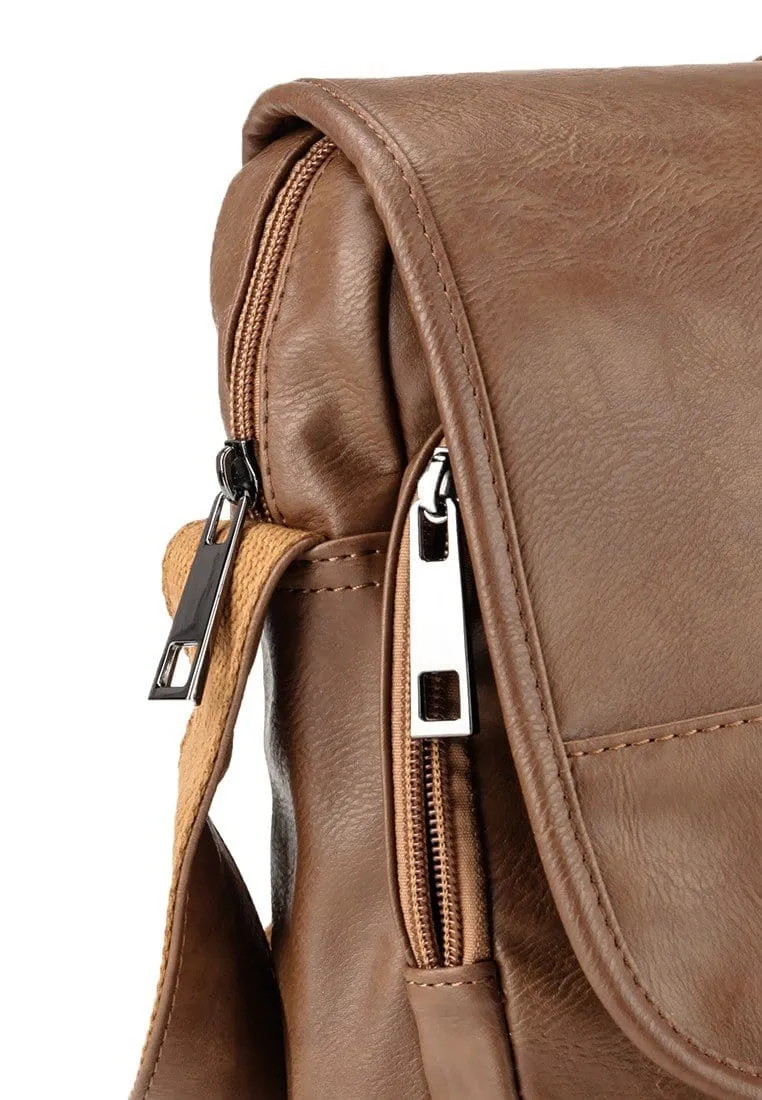 Distressed Leather Courier Crossbody Bag - Camel