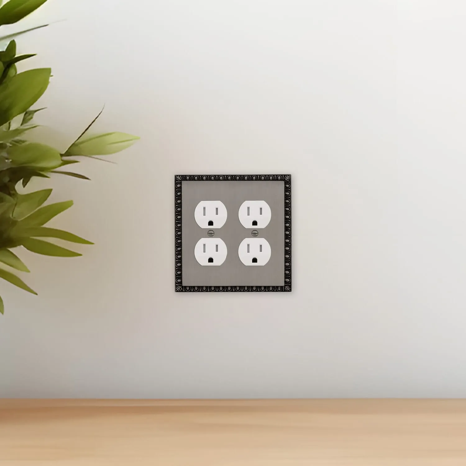 Egg & Dart Switch Plate with Double Outlet in Antique Pewter