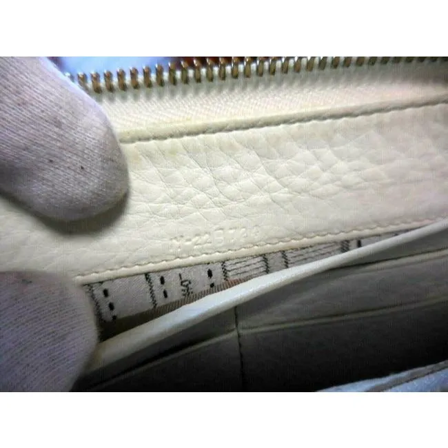 Ferragamo White Leather XL Wallet w Brown Contrast Stitching & Quilted Double Gancini Accent