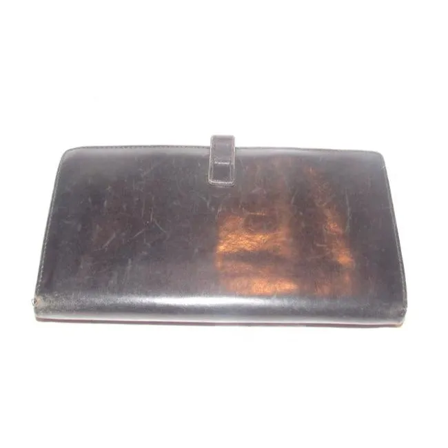 Gucci Black Leather With Chrome Jackie O Style Push Button Closure Checkbook Size Wallet