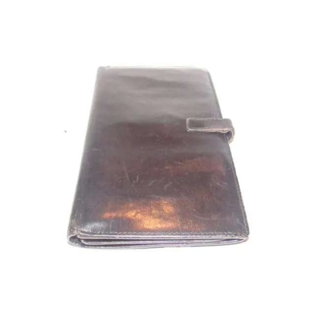 Gucci Black Leather With Chrome Jackie O Style Push Button Closure Checkbook Size Wallet