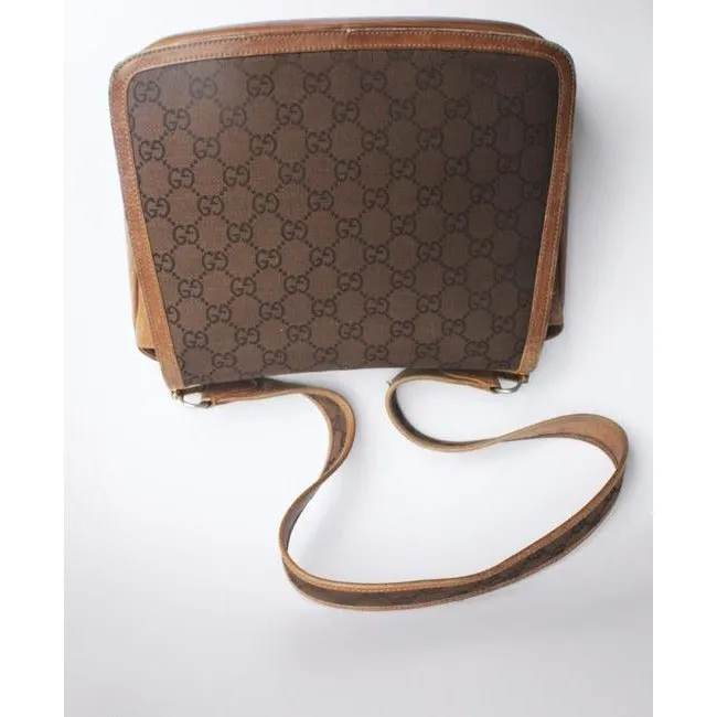 Gucci Brown Guccissima Print Saddle Bag w Red & Green Stripe