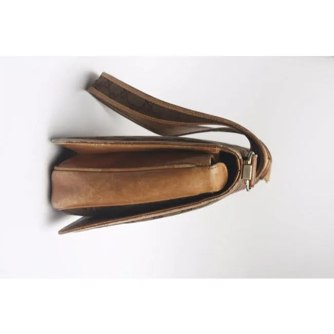 Gucci Brown Guccissima Print Saddle Bag w Red & Green Stripe