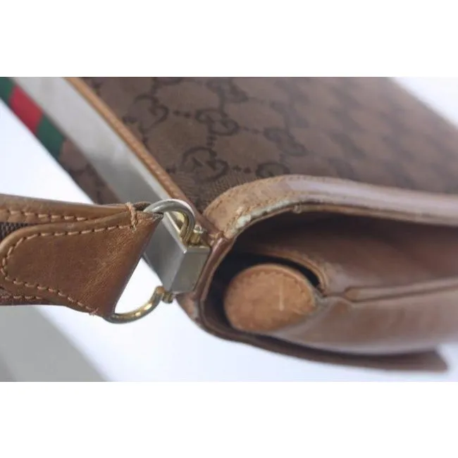 Gucci Gg Supreme Shoulder Bag W Guccissima Print Canvasleather Saddle Redgreen Sherry Stripe Brown L