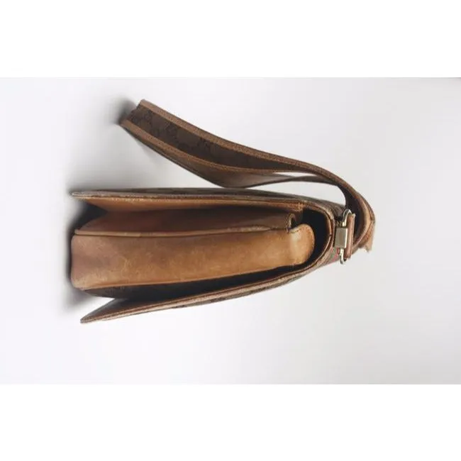 Gucci Gg Supreme Shoulder Bag W Guccissima Print Canvasleather Saddle Redgreen Sherry Stripe Brown L
