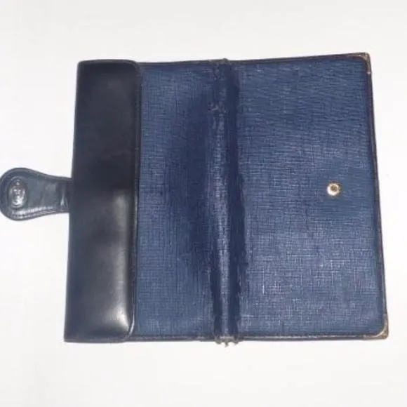 Gucci  Vintage Navy Coated Canvas Leather Checkbook Wallet