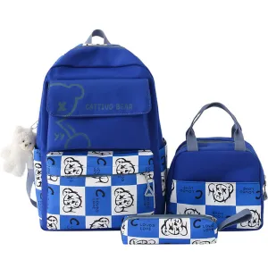 Kids Backpack With Lunch Box School Backpacks - Black Blue Pink Book Bags For Girls 3pcs Bag Set Bear Lunch Bag Stationery BookBag