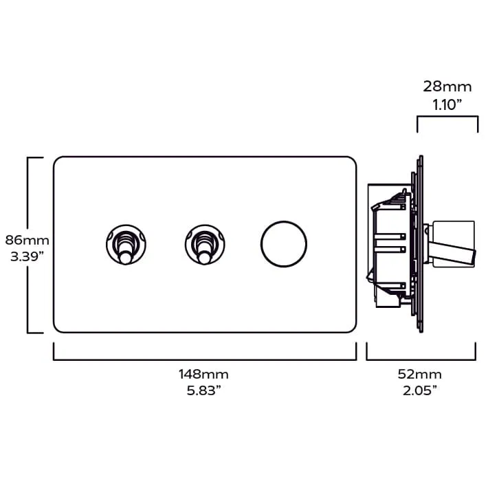 MAXWELL 3G Smooth Mixed Light Switch 2 Toggle / 1 Dimmer - Antique Brass