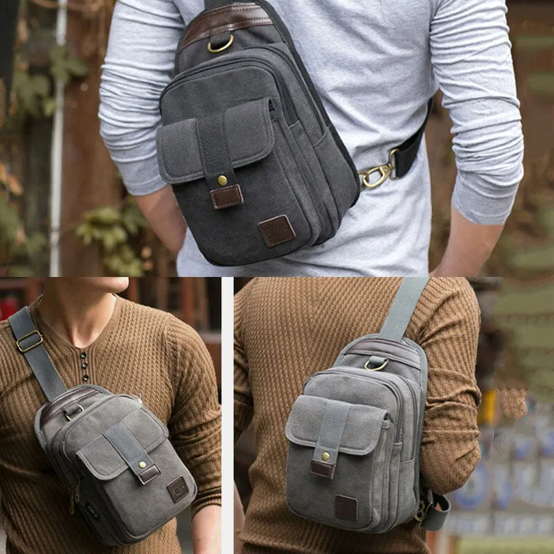 Men Vinatge Anti-theft Canvas Chest Bag Shoulder Crossbody