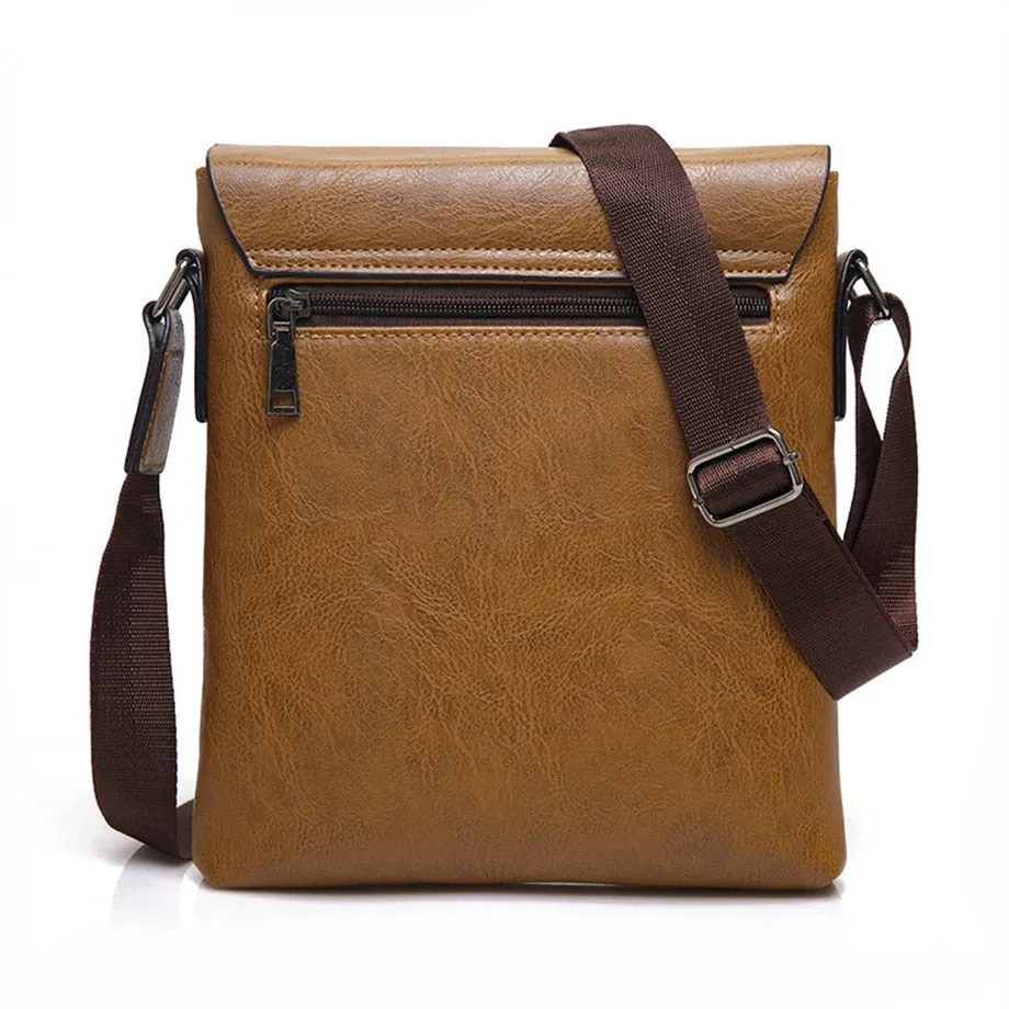 Men's Leather Shoulder Bag With Front Vertical Zipper
