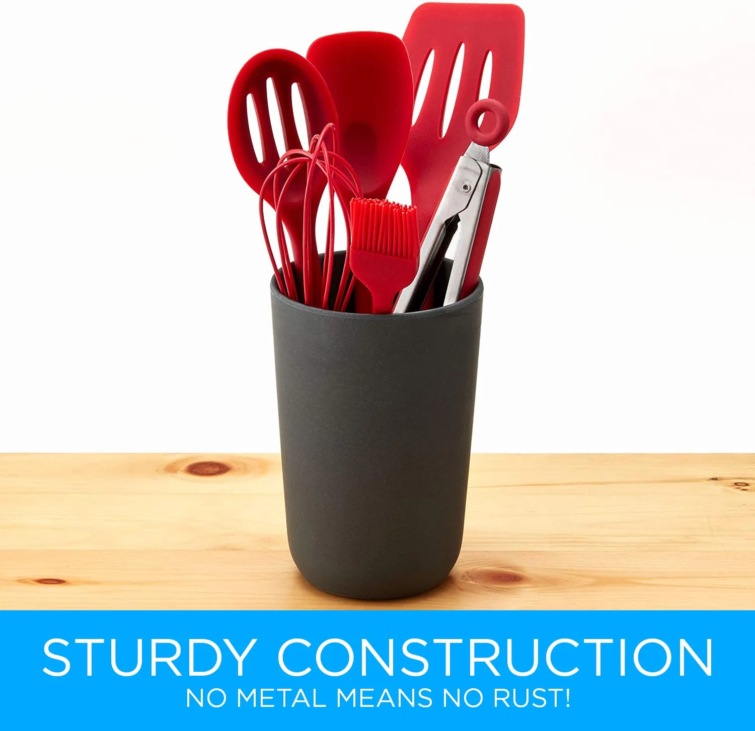 Modern Slim Bamboo Dark Grey Utensil Holder Caddy | Rust Proof and Dishwasher Safe by Cooler Kitchen