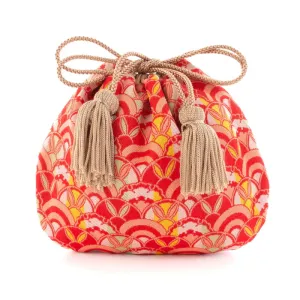Nishijin-ori Small Drawstring Bag - Rabbit / Red -,  Made in Kyoto, Japan,  Japanese traditional craft purse