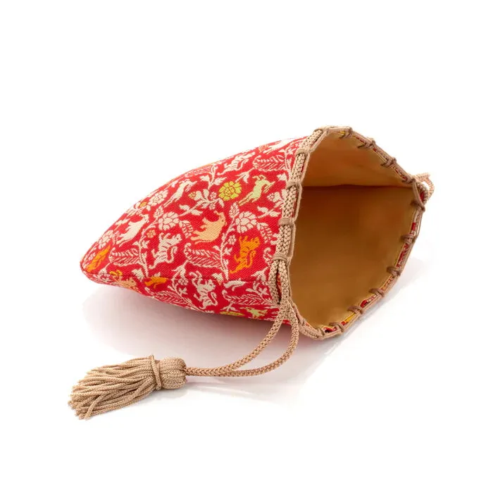 Nishijin-ori Small Drawstring Bag - Tiger / Red -,  Made in Kyoto, Japan,  Japanese traditional craft purse