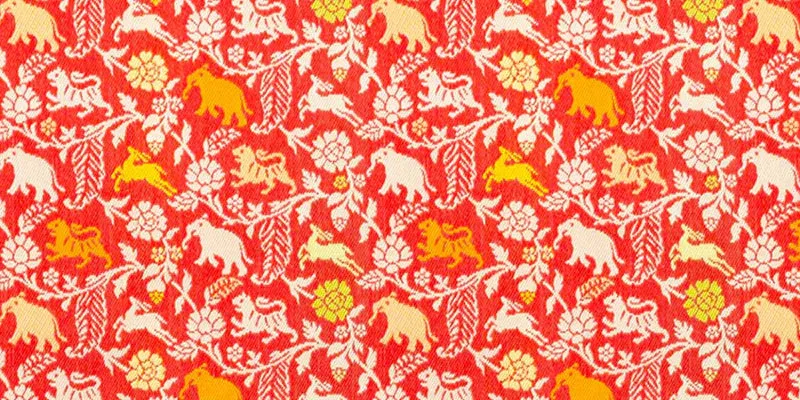 Nishijin-ori Small Drawstring Bag - Tiger / Red -,  Made in Kyoto, Japan,  Japanese traditional craft purse