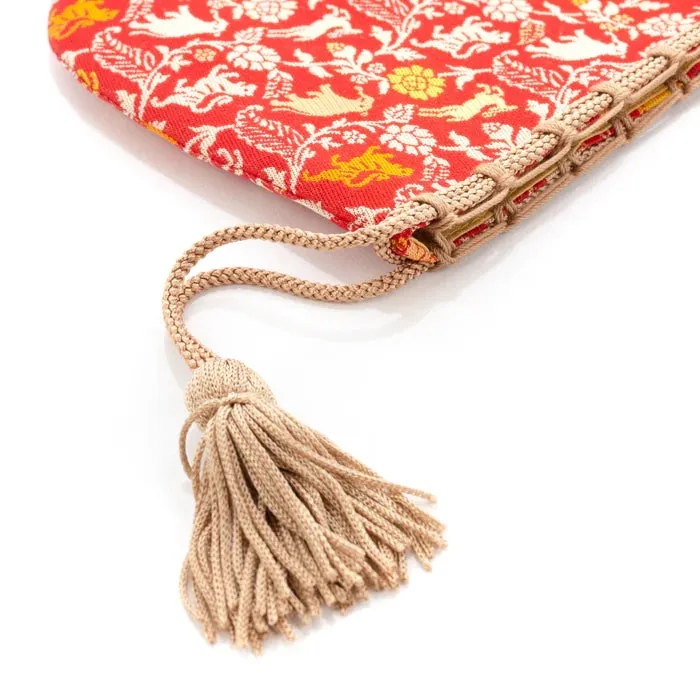 Nishijin-ori Small Drawstring Bag - Tiger / Red -,  Made in Kyoto, Japan,  Japanese traditional craft purse