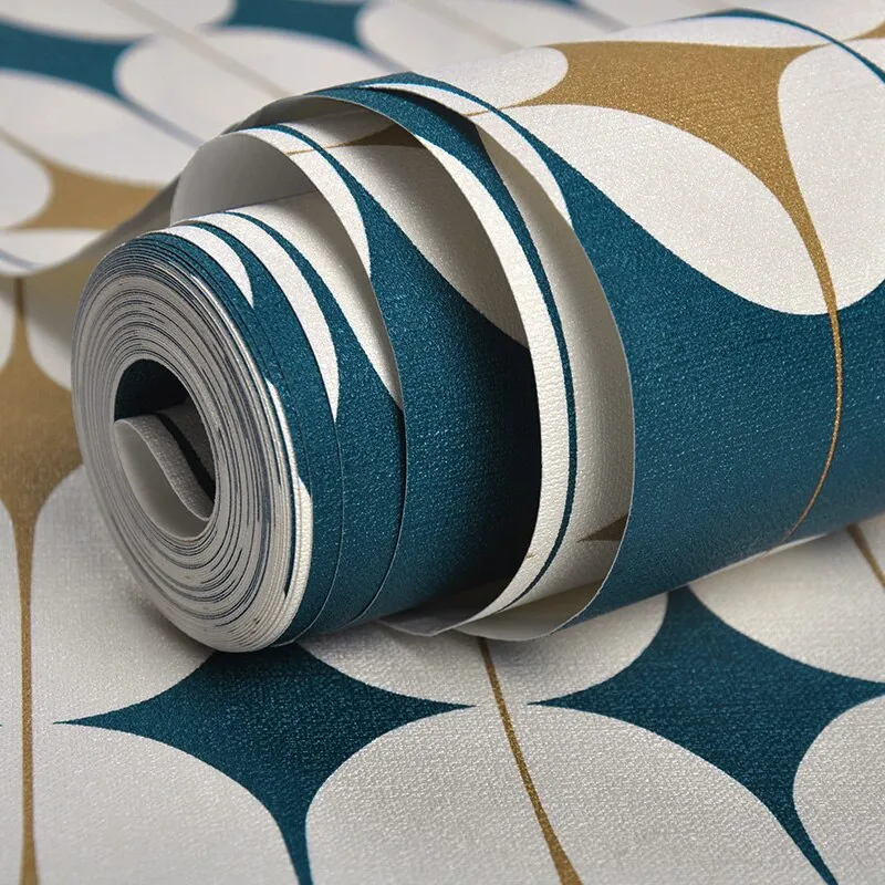Nordic Pink Blue Geometric PVC Wallpaper (5.3 ㎡)