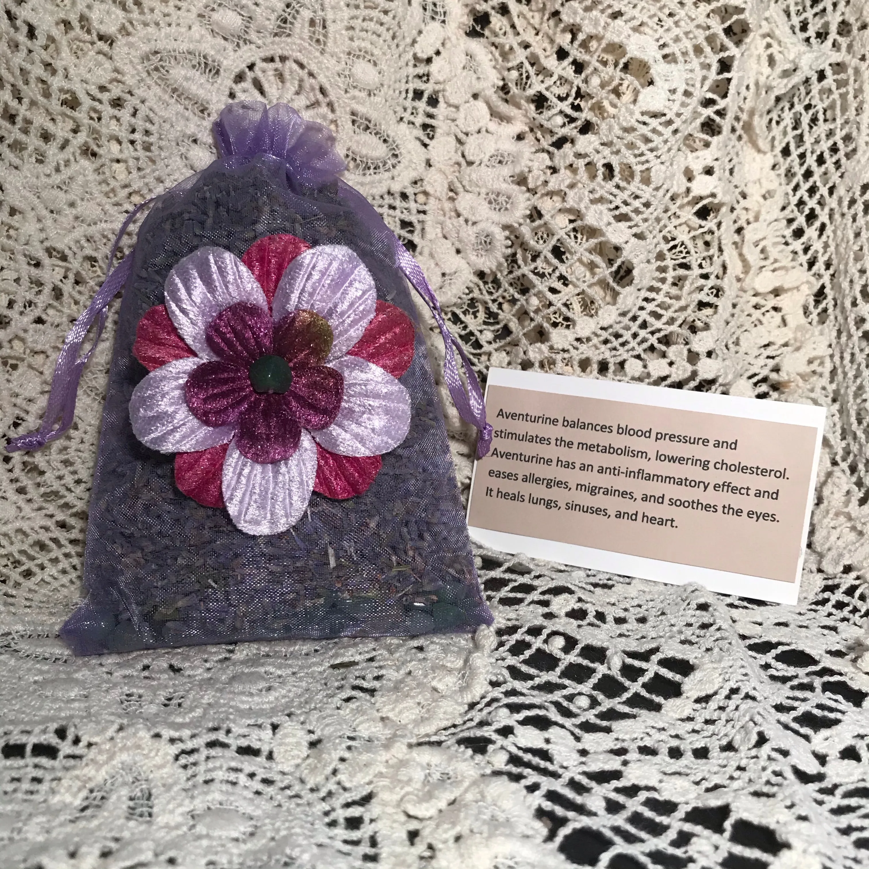 Organic Lavender & Gemstone Sachet with Aventurine