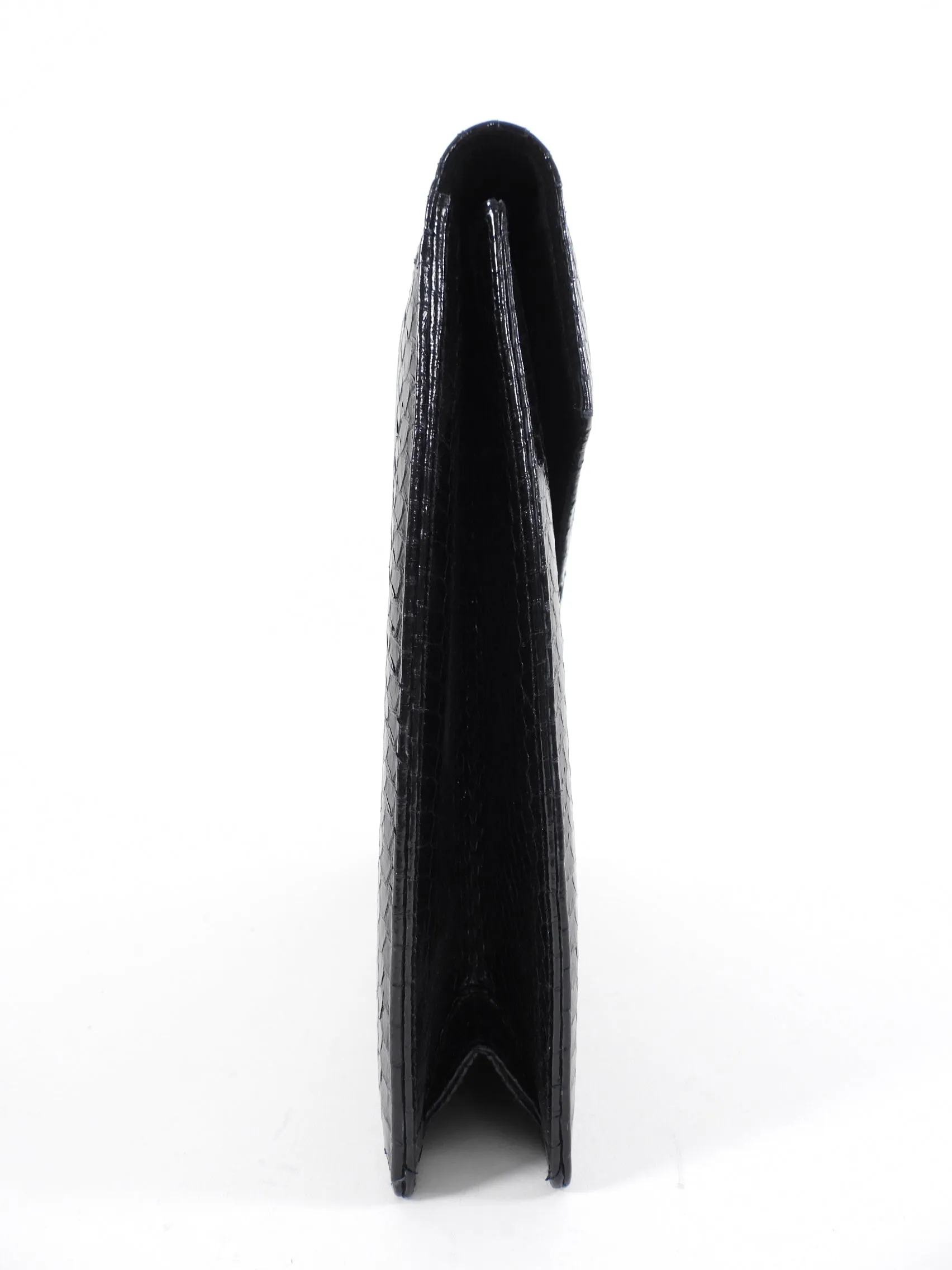 Oscar de la Renta Black Python Envelope Clutch Bag