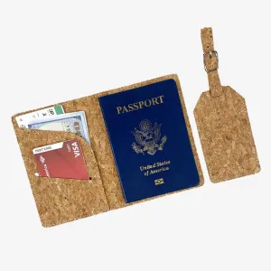 Passport Holder Set For Travel Cork Wood With Luggage Tag
