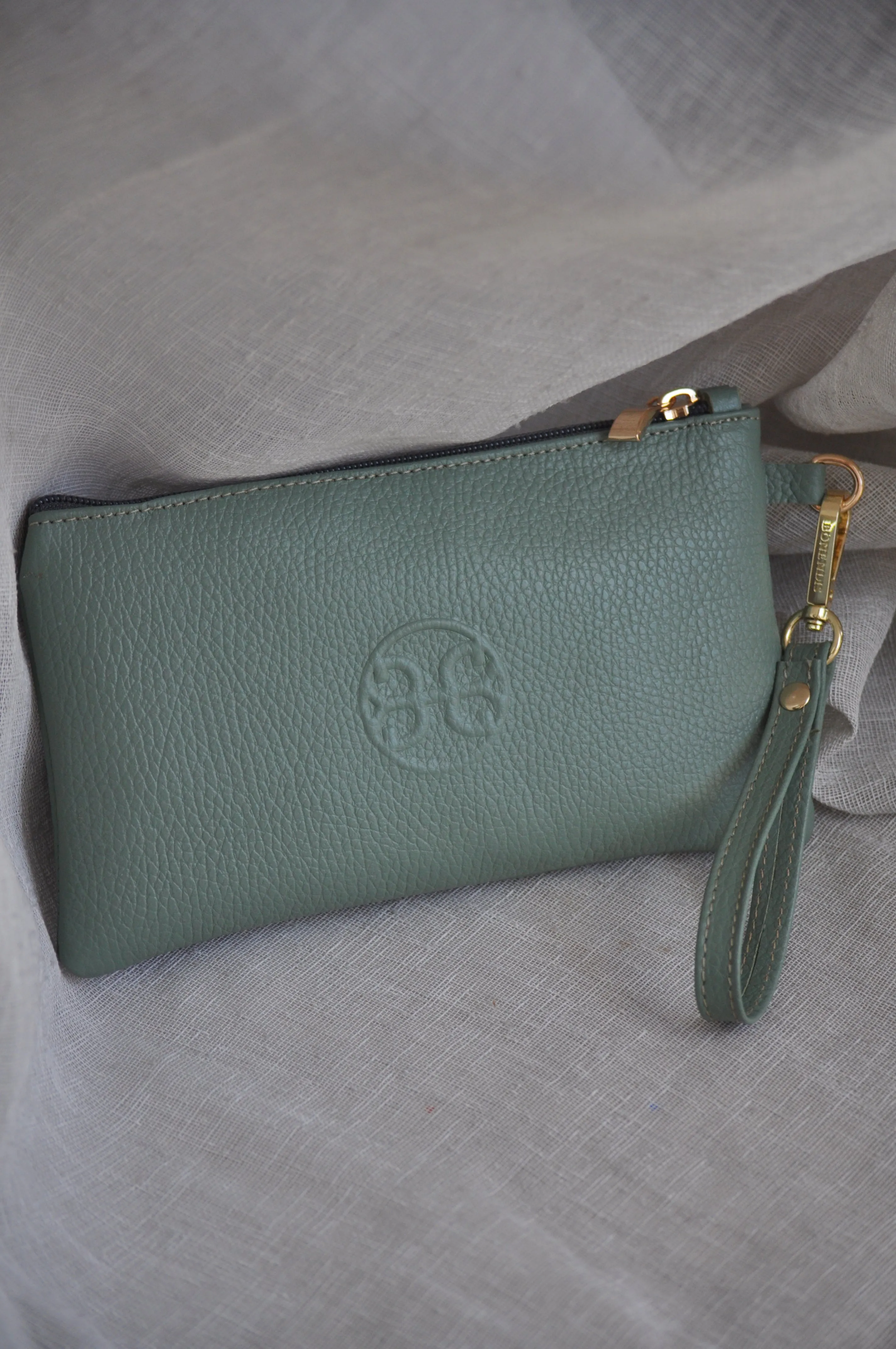 Polly Leather  Pouch - Sage