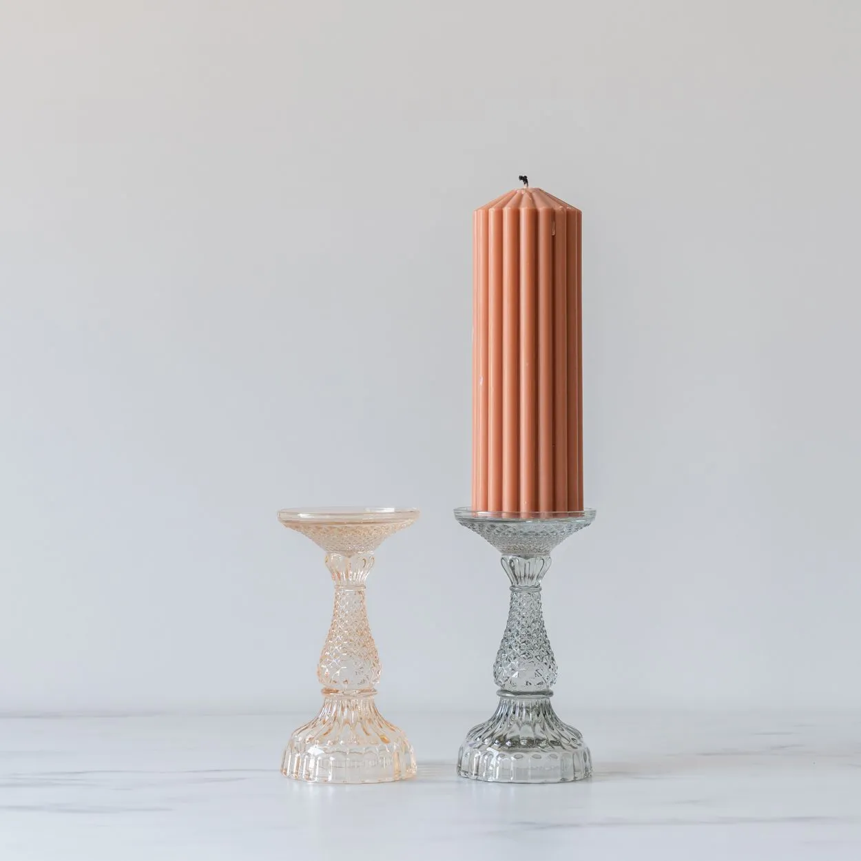 Pressed Glass Pillar Candle Holder