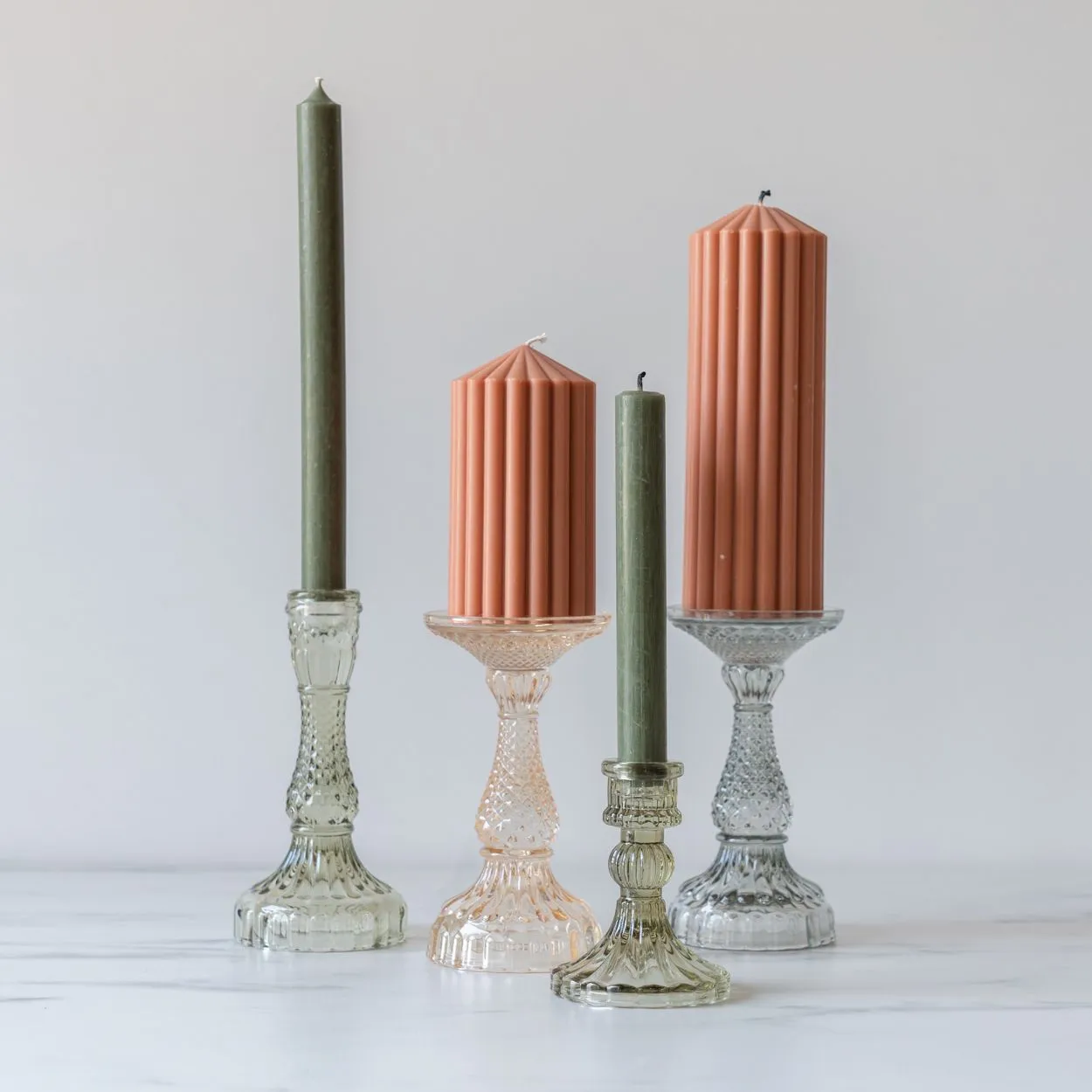 Pressed Glass Pillar Candle Holder