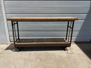 Repurposed Trolley Console Table on Casters