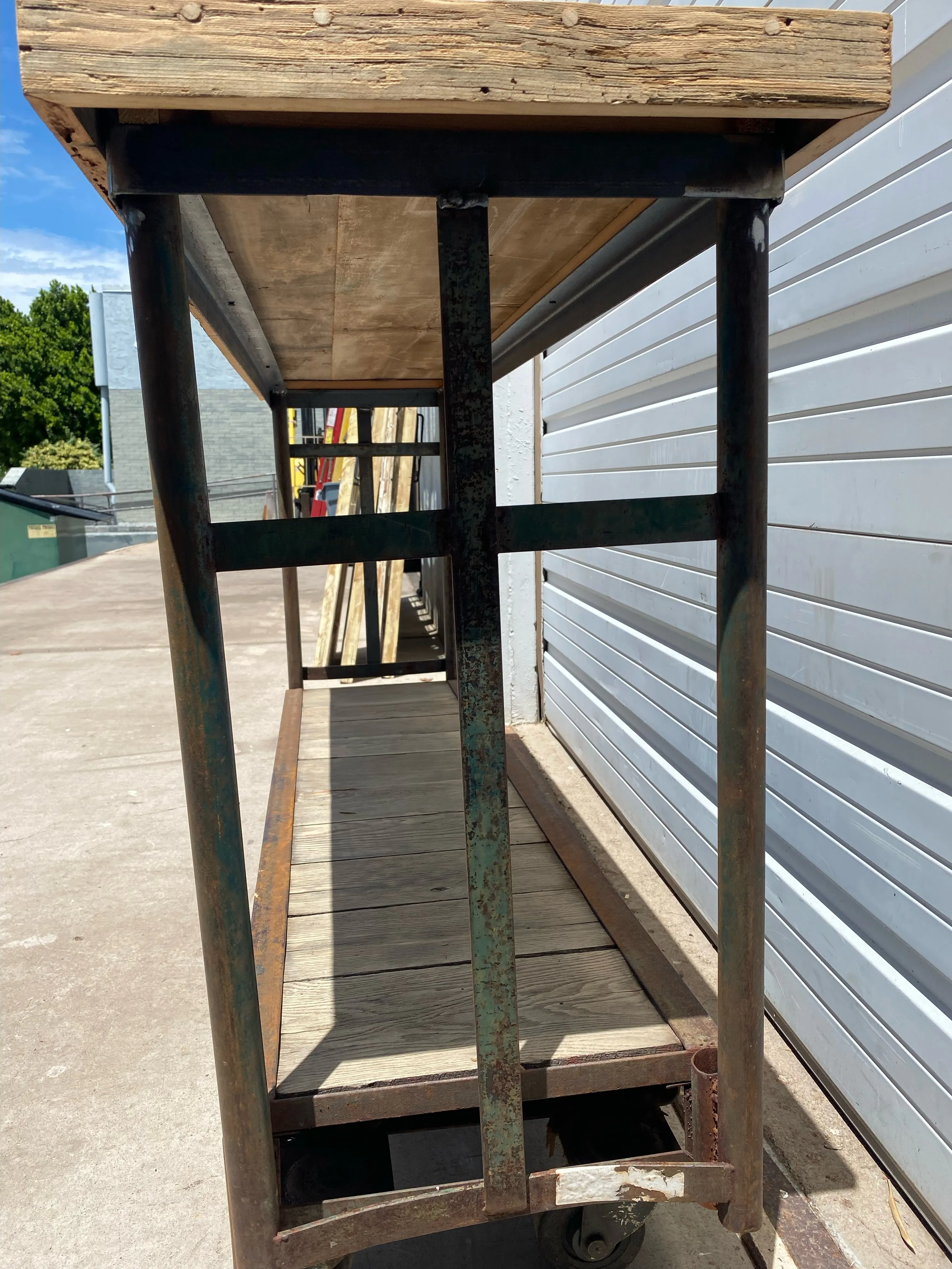 Repurposed Trolley Console Table on Casters