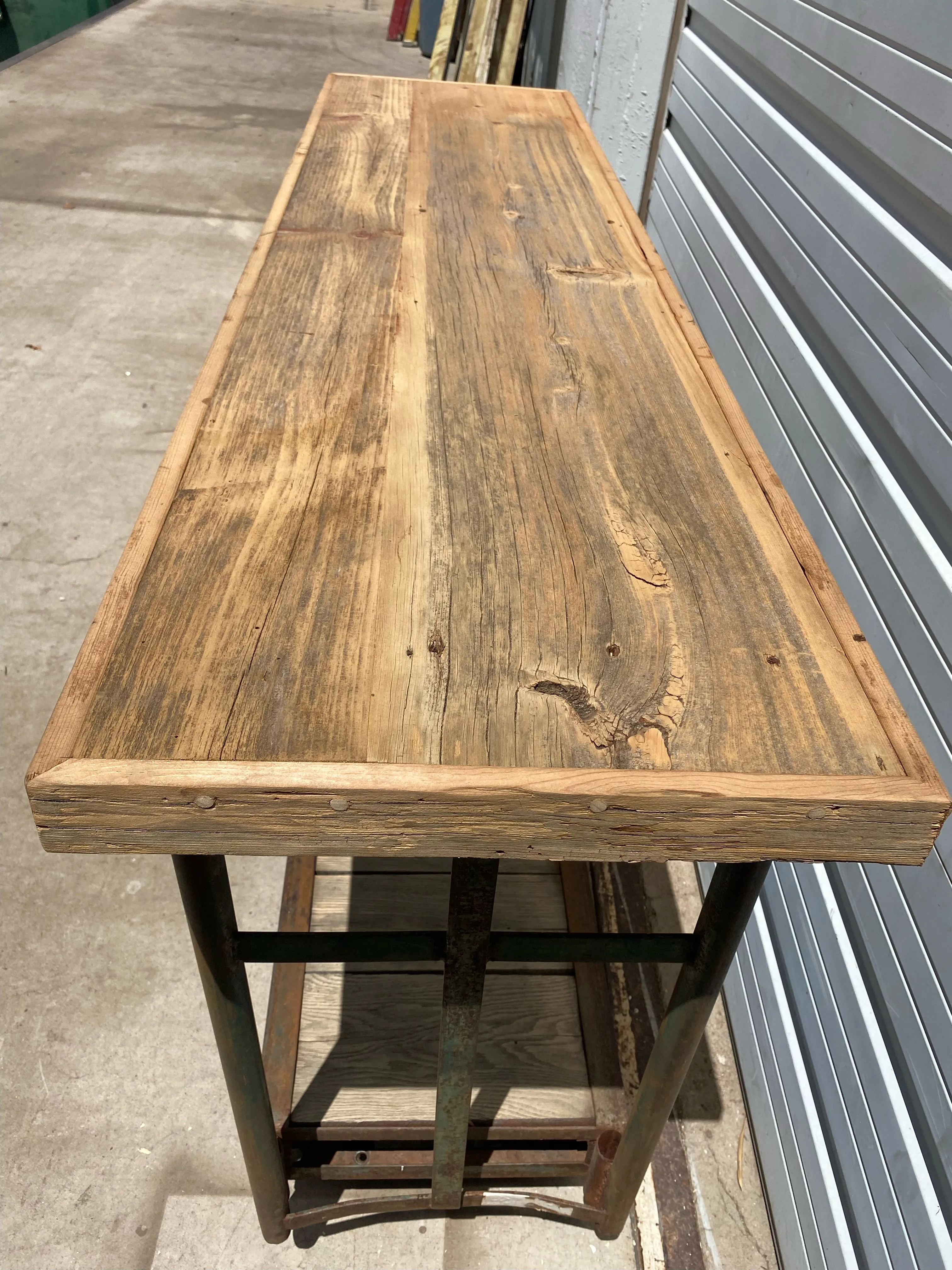 Repurposed Trolley Console Table on Casters