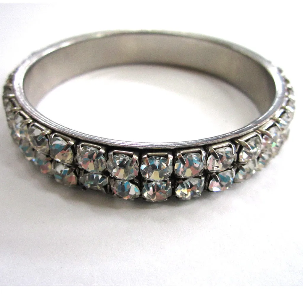 Silver-Tone Rhinestone Bangle Bracelet