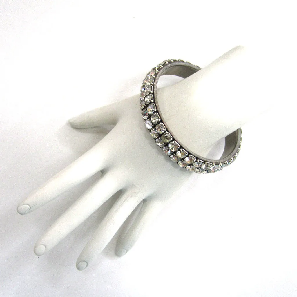 Silver-Tone Rhinestone Bangle Bracelet